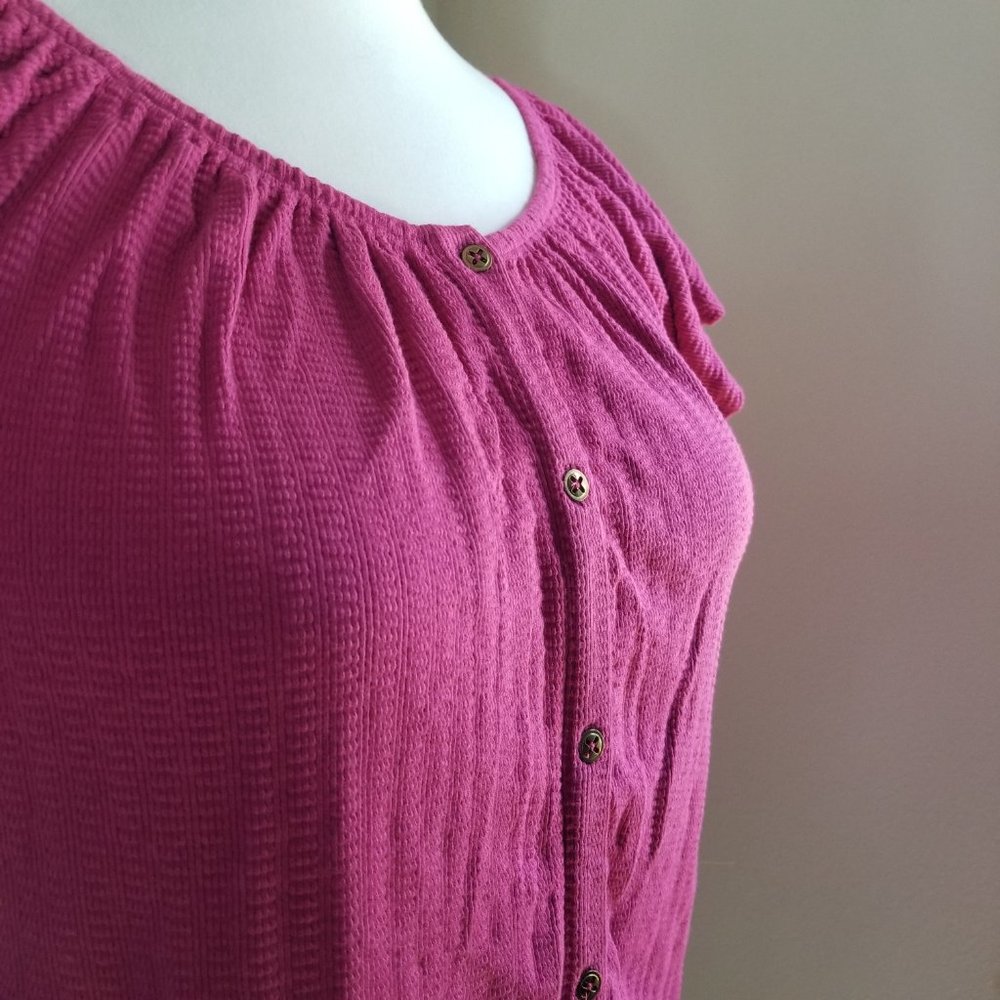 Pink Textured Ruffled Top Flutter Sleeve - Picture 2 of 8